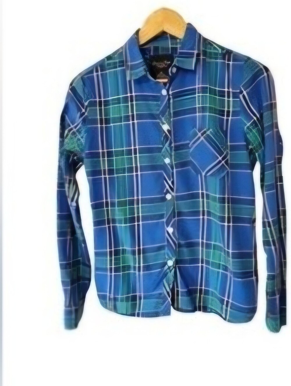 Blue & Green Plaid Women's Button-Down Shirt